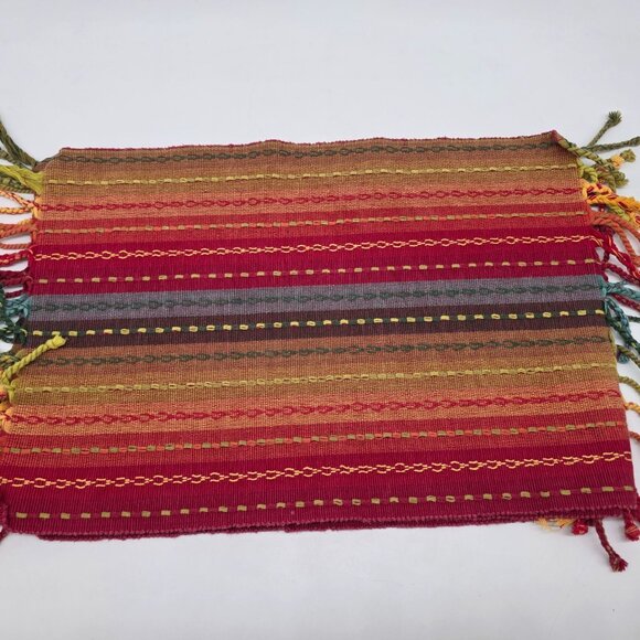 Handwoven Multicolor Striped Tablemats With Tassels Set of 5 Boho Style - Picture 7 of 9